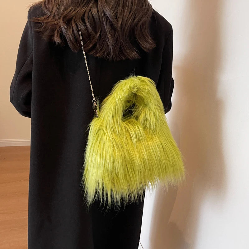 Soft Plush Faux Fur Handbag | Winter Chain Crossbody & Clutch Luxegan