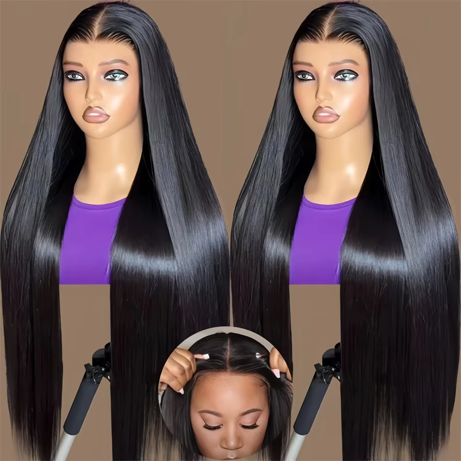 Luxurious Glueless Long Pre-Plucked Straight Brazilian Remy Hair Lace Front Wig | Black | Wear and Go