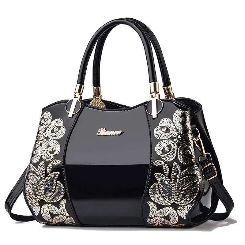 New Patent Leather Shiny Women’s Bag | Luxury Designer Atmospheric Handbag | High-Gloss Fashion Shoulder & Messenger Bag | Sophisticated Large Capacity Saffiano Satchel (Model 19NBY-124) Luxegan
