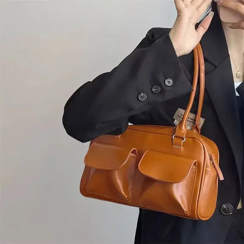 Vintage Women's Business Shoulder Bags | Simple Ladies Commute Tote Bag & PU Leather Female Underarm Bag (Burgundy Large Handbags Purse) Luxegan