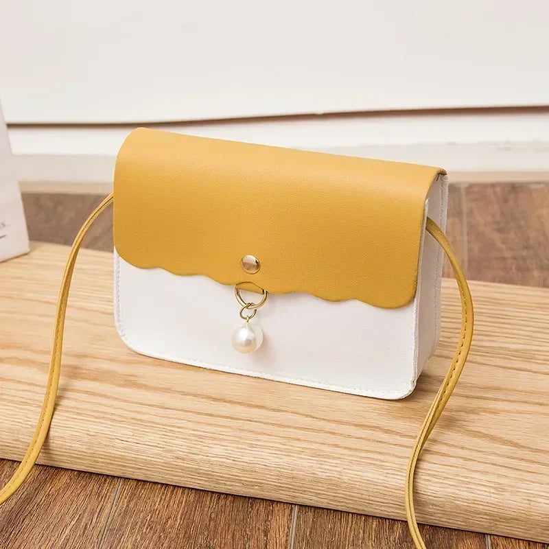 Fashion Simple PU Leather for Women | Solid Color Shoulder Messenger Bag & Lady Pendant Pearl Travel Small Handbag Luxegan