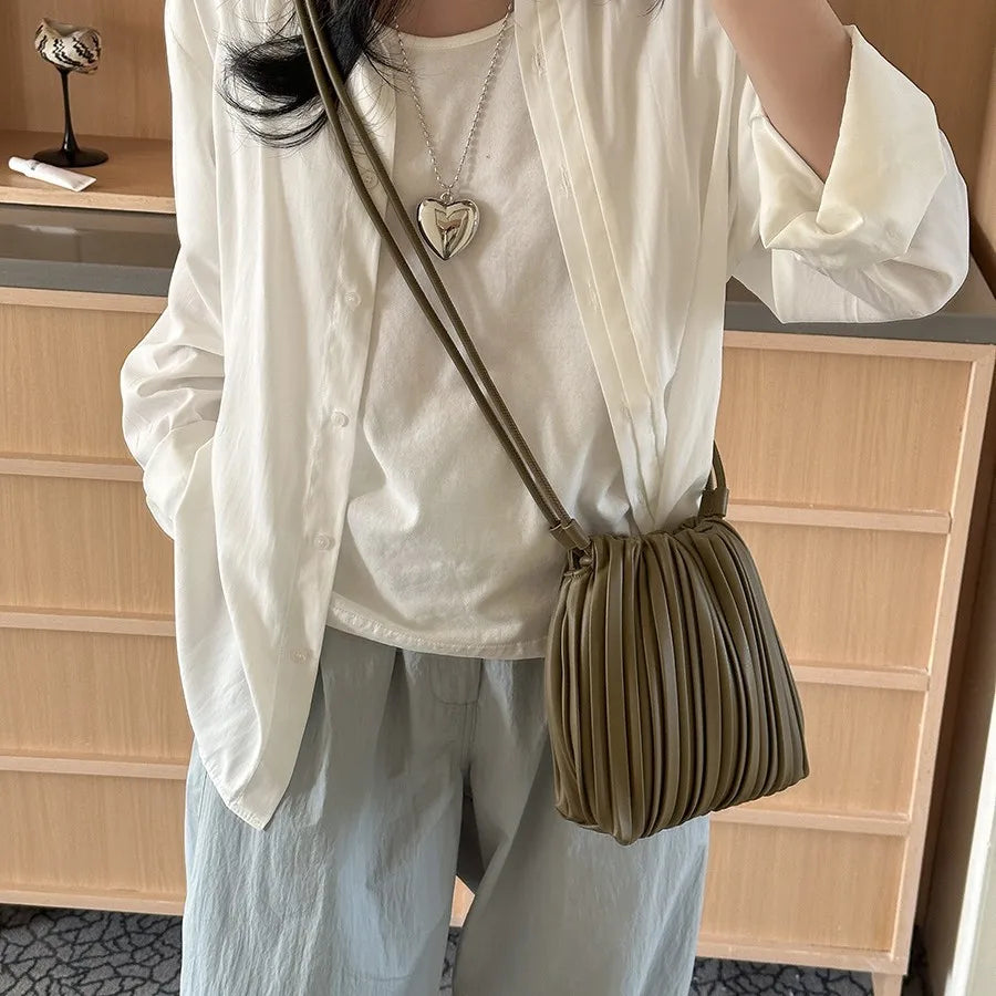 Soft Ruched Flap Crossbody | Casual Small PU Leather Bag Luxegan