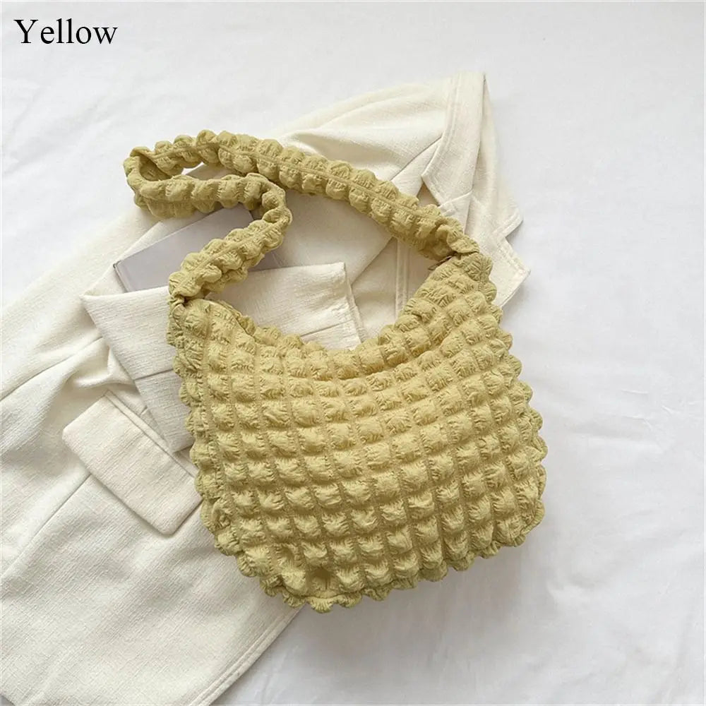 Quilted Pleated Puffer Tote Bag | Padded Shoulder Bag & Ruched Cloud Handbag Luxegan