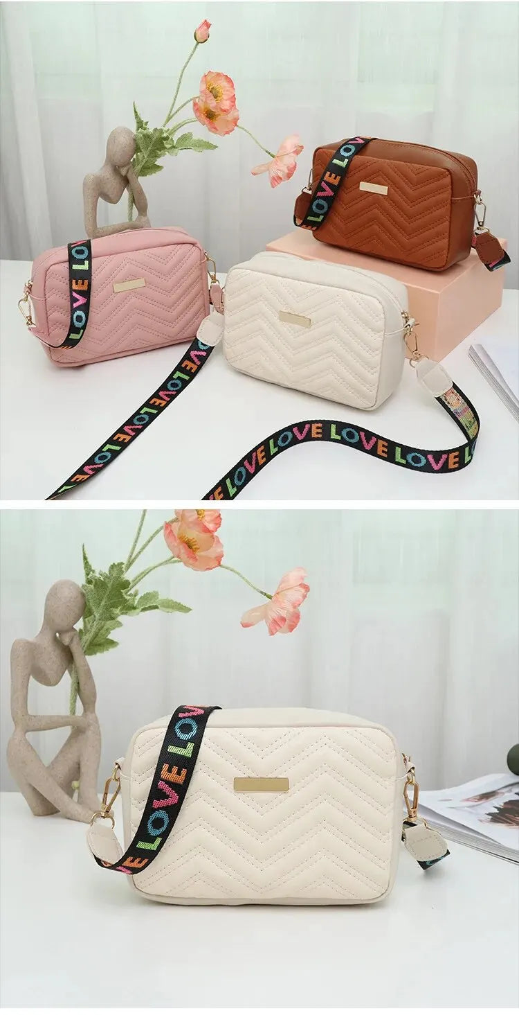 Embroidered Camera Bag | PU Material Casual Small Square Bag & Versatile Shoulder Bag Luxegan