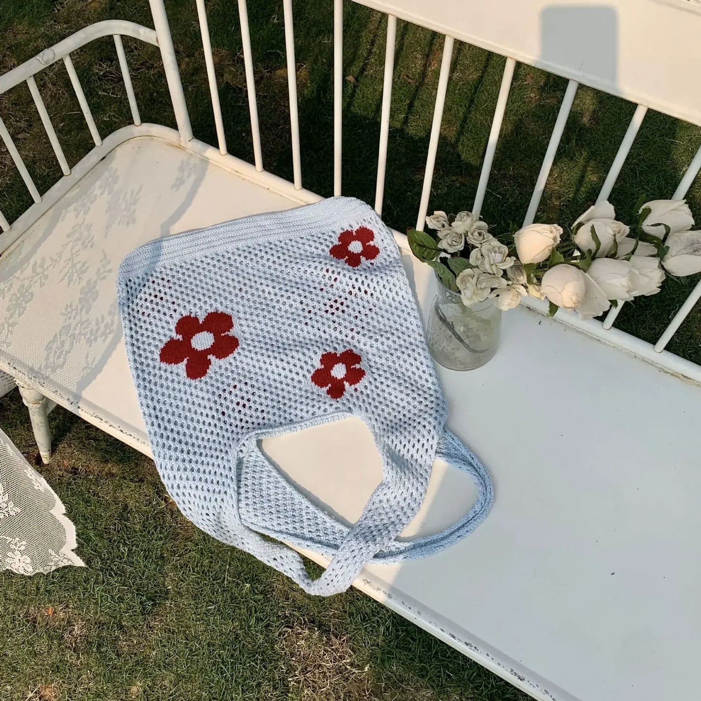 New Simple Retro Shoulder Bag Handbag for Women | Fashion Sweet Flower Hollow Tote Bag | Large Capacity Ladies Shopping Bag Luxegan