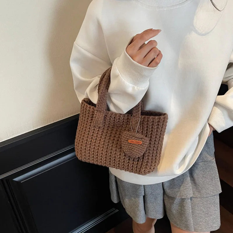 Retro Handmade Crochet Bag Casual Handbag Shoulder Bag | Autumn And Winter New Mini Tote Bag Women'S Armpit Bag