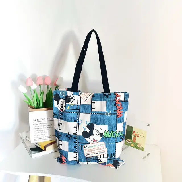 Disney Cartoon Mickey Shoulder Bag Handbag | Leisure Large Capacity Canvas Tote | Multifunction Simple Shopping Bag (Square Shape) Luxegan