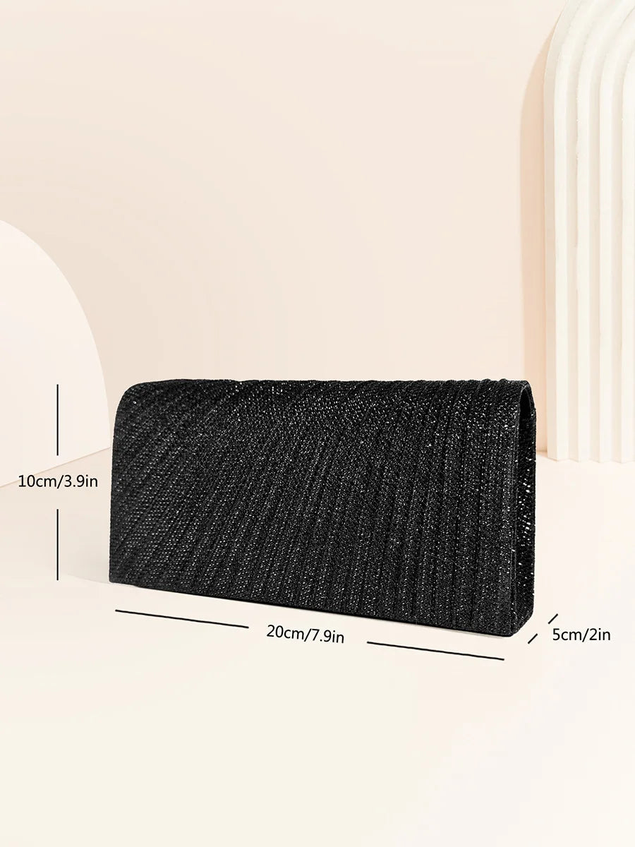 Women Envelope Evening Bag Glitter Ladies Chain Shoulder Bags | Shiny Silver Long Purse Female Wedding Party Clutches Mini Handbag Luxegan