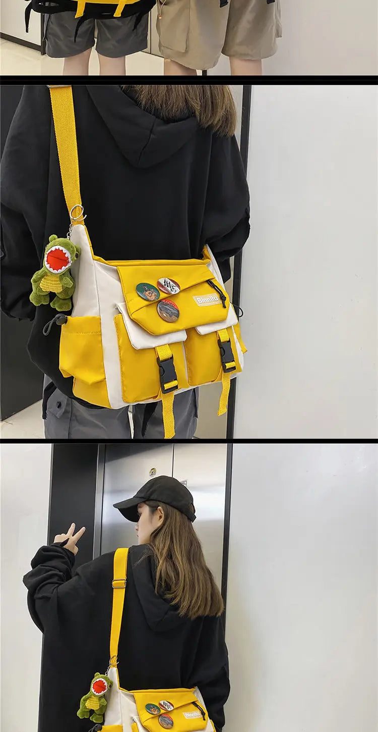 Japanese Simple Messenger Bag | Student Nylon Waterproof Canvas Handbag & Shoulder Crossbody Bag