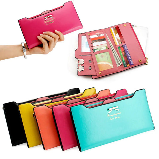 Bowknot Long Zipper Wallet | Sophisticated Multi-Card Clutch Silhouette | Elegant "Cute Bowknot" Coin Purse | "Dignified" PU Leather Phone Handbag for Radiant Versatile Styling Luxegan