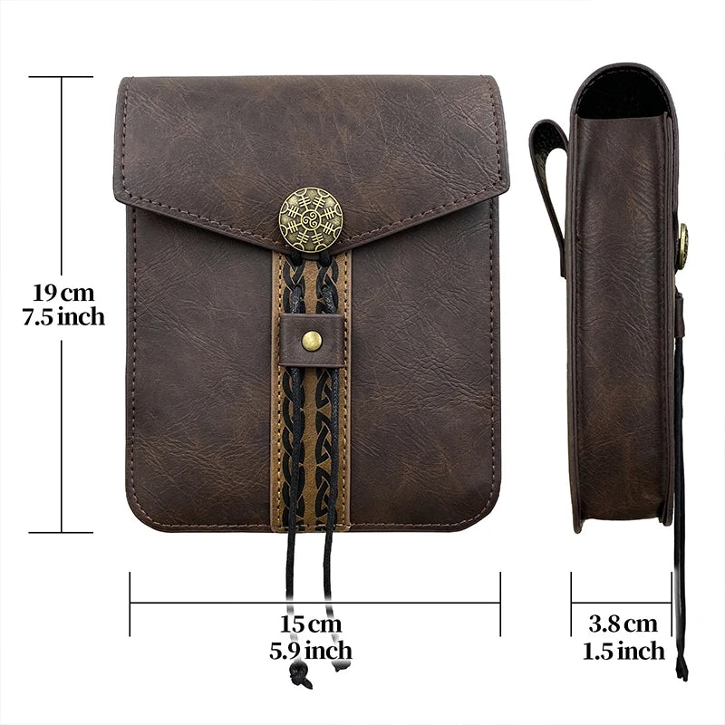 Bolso de cintura medieval Retro Punk, monedero portátil para hombres y mujeres, riñonera, hebilla de cuero estilo vikingo, bolso cuadrado, accesorios de disfraz