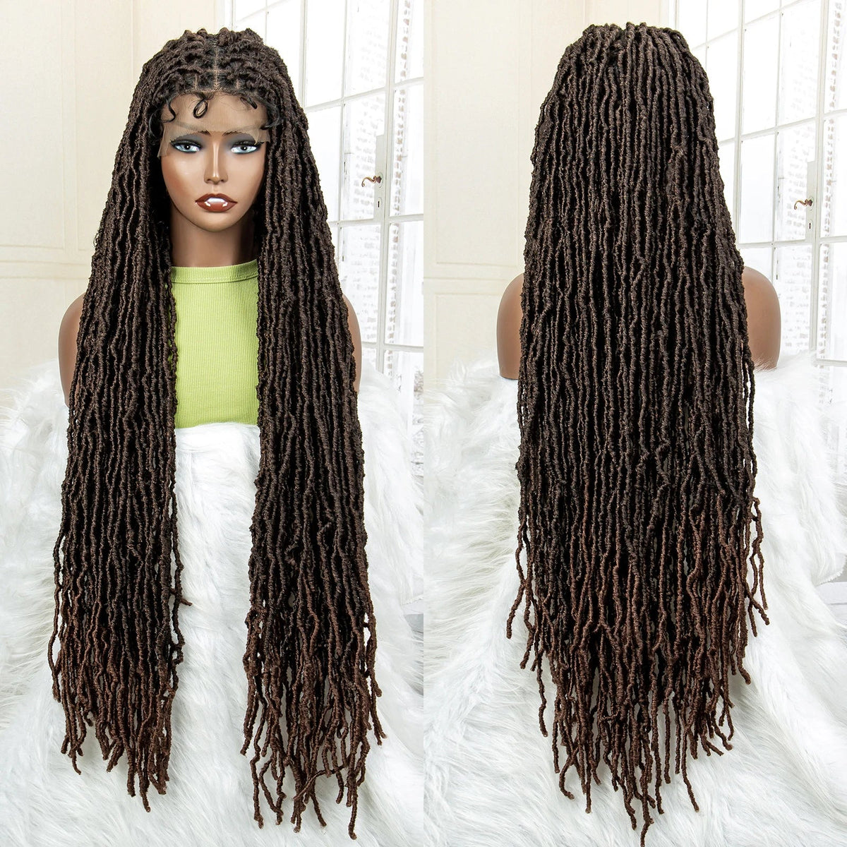 Super Long 36 Inches Synthetic Full Lace Dreadlock Box Braided Wigs for Afro Black Women Black Knotless Braiding Wigs Luxegan