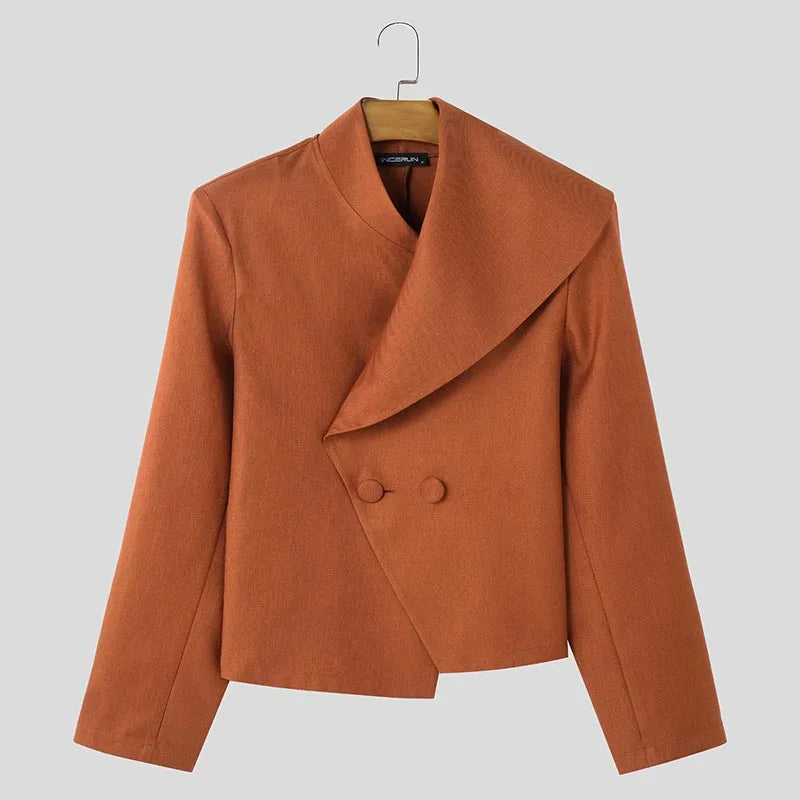 Men’s Asymmetrical Collar Casual Blazer | Sophisticated Solid All-Match Loose Silhouette | Elegant "Single Button" Handsome Suit | "Dignified" Tat-Woven Polyester for Radiant Versatile Styling Luxegan