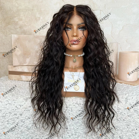 Black Human Hair Natural Wave Raw Indian Hair 5x5 Lace Closure Wig for Black Women 200 Density 13x6 Deep Part Lace Front Wig