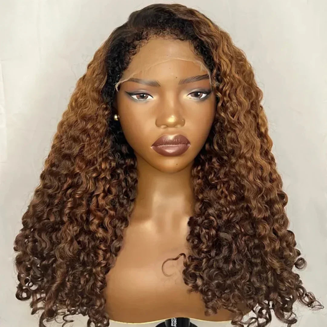 26-Inch Ombre Blonde Kinky Curly Wig | Sophisticated 180 Density Lace Frontal | Elegant "High-Temperature Fiber" Silhouette | "Dignified" Pre-Plucked Natural Hairline with Synthetic Baby Hair for Radiant Versatile Styling Luxegan