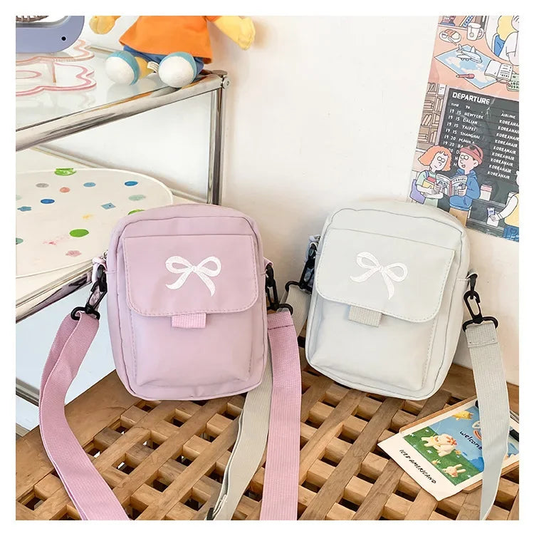 Women’s Fashion Bow Shoulder Bag | Trendy Adjustable Strap Crossbody | Fresh & Sweet Nylon Daily Messenger Bag & Hobo Sling Luxegan