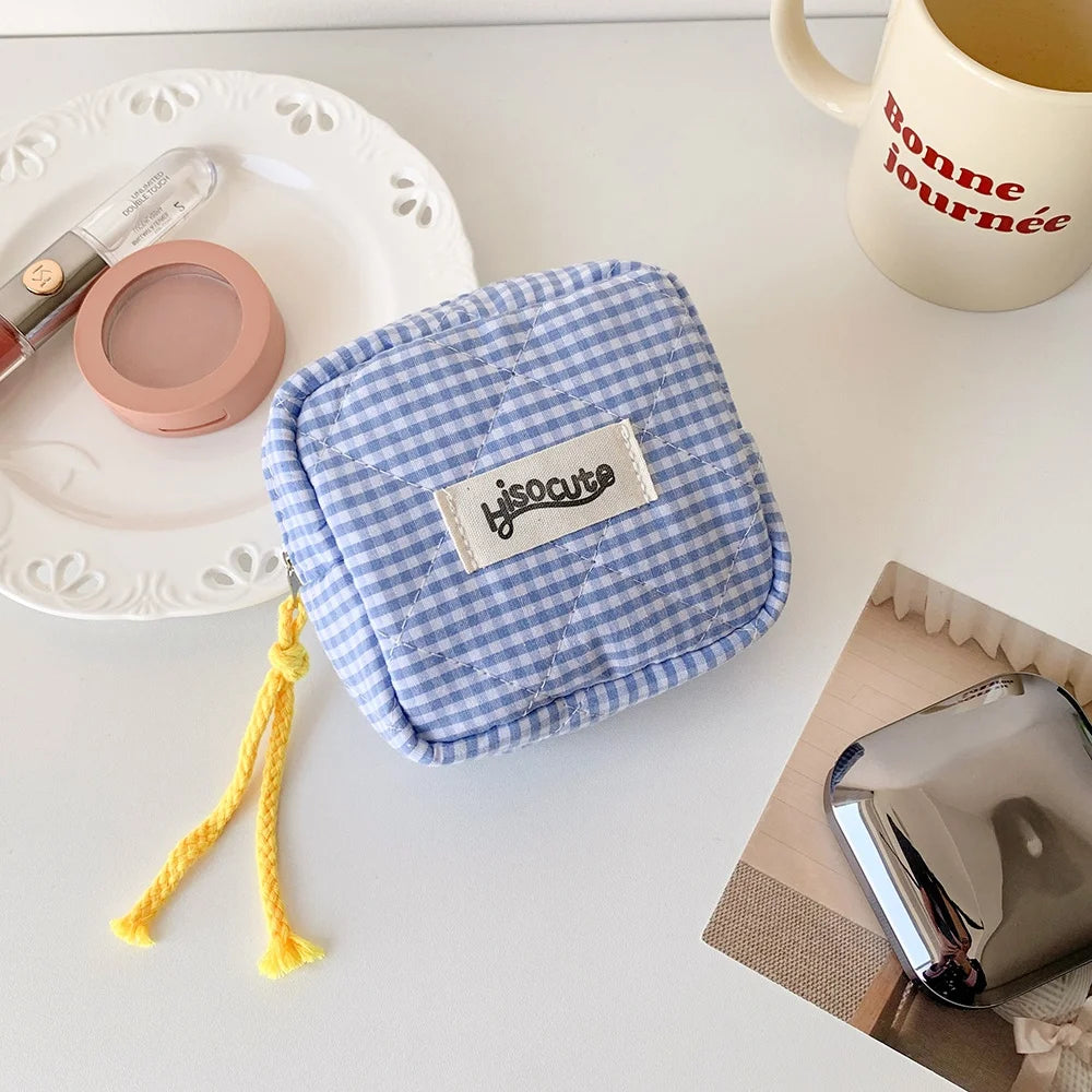 Korean Simple Square Grid Coin Purse | Portable Zipper Storage Bag Luxegan