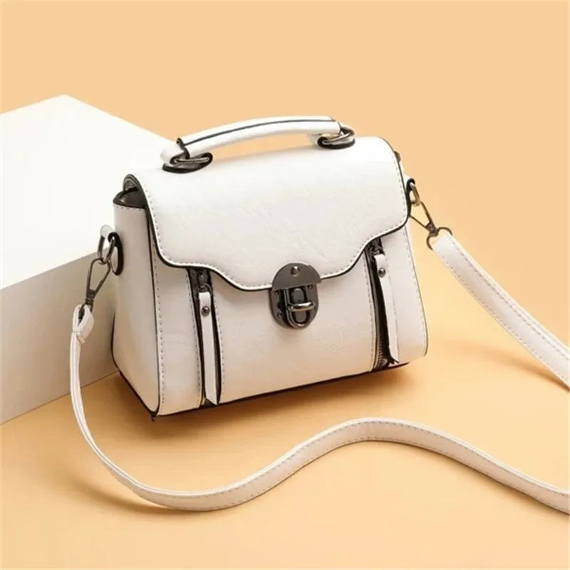 Vintage Turn-Lock Square Satchel Bag for Women | Classic PU Leather Shoulder & Crossbody Handbag (Everyday Tote, Secure Travel Purse) Luxegan