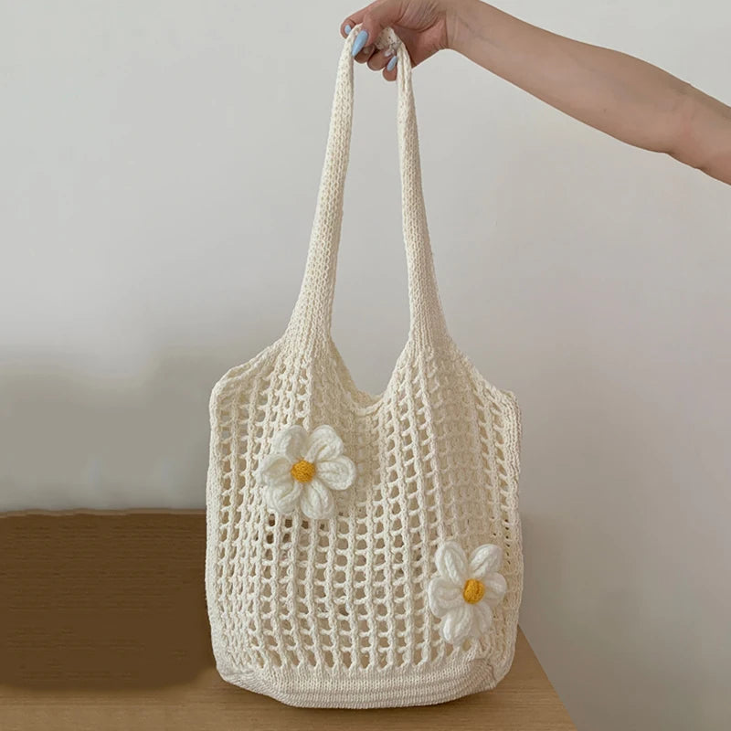 Women Knitted Shoulder Bag Fashion Tote Handbag Large Capacity Summer Beach Bag | Lightweight Casual Top Handle Bag Chic Hobo Bag Luxegan