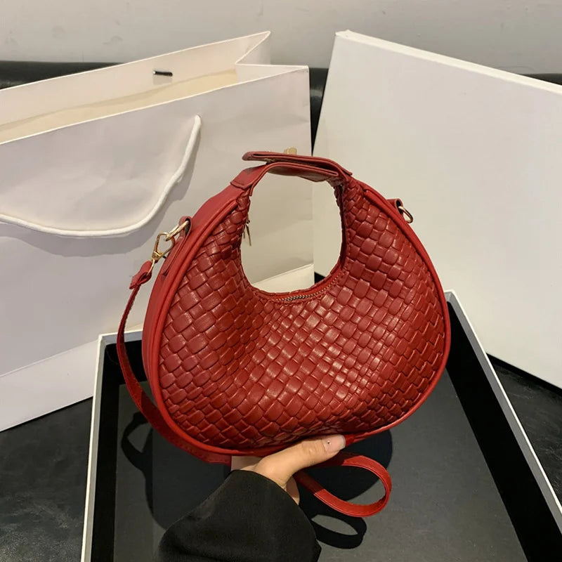 Fashion Solid Color Lattice Shoulder Bag | Sophisticated PU Leather Crossbody Bag | Elegant Ladies’ Small Trend Handbag | Luxury Designer Minimalist Flap Bag for Versatile Wear Luxegan