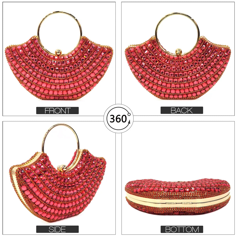 Women's Rhinestone Evening Clutch | Shoulder Chain & Full Diamond Design Handbag Luxegan