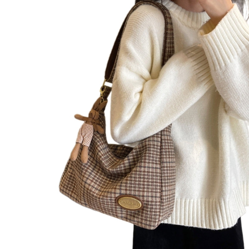 Elegant Vintage Plaid Crossbody Bag | Soft Fabric Shoulder Handbag for Women | Versatile Daily Use Luxegan
