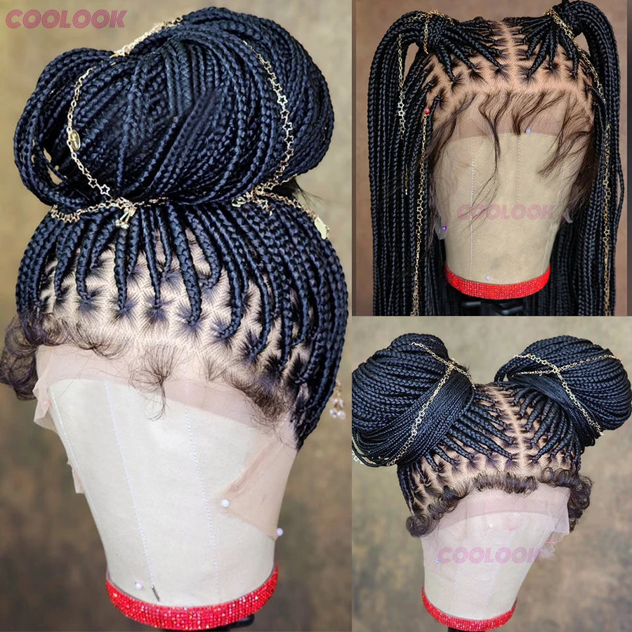 36 Inch Knotless Box Braids Cornrow Wig | 360 Full Lace | Square Parts