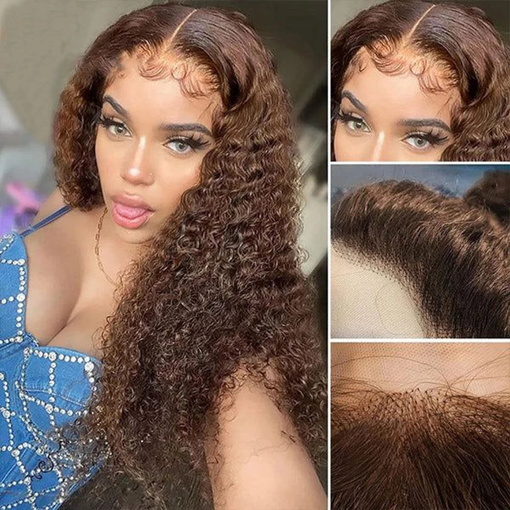 Chocolate Brown Deep Wave HD Lace Wig | Sophisticated 13x6 & 13x4 Transparent Frontal | Elegant "Brazilian Remy" Medium Silhouette | "Dignified" Water Wave Human Hair for Radiant Versatile Styling Luxegan