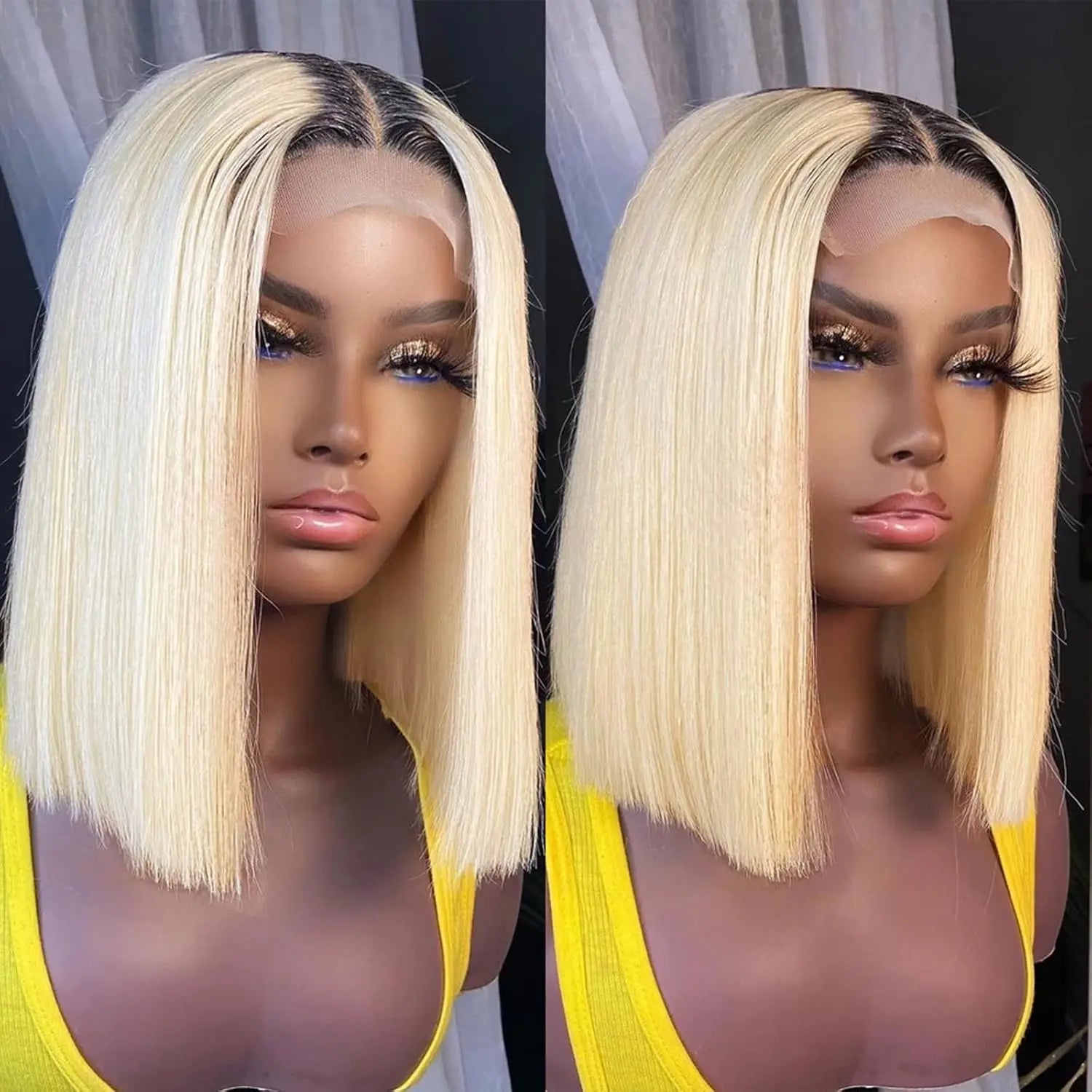  Ombre Honey Blonde & Red Wine Bob Wig | 13x4 HD Transparent Lace Front Human Hair Luxegan