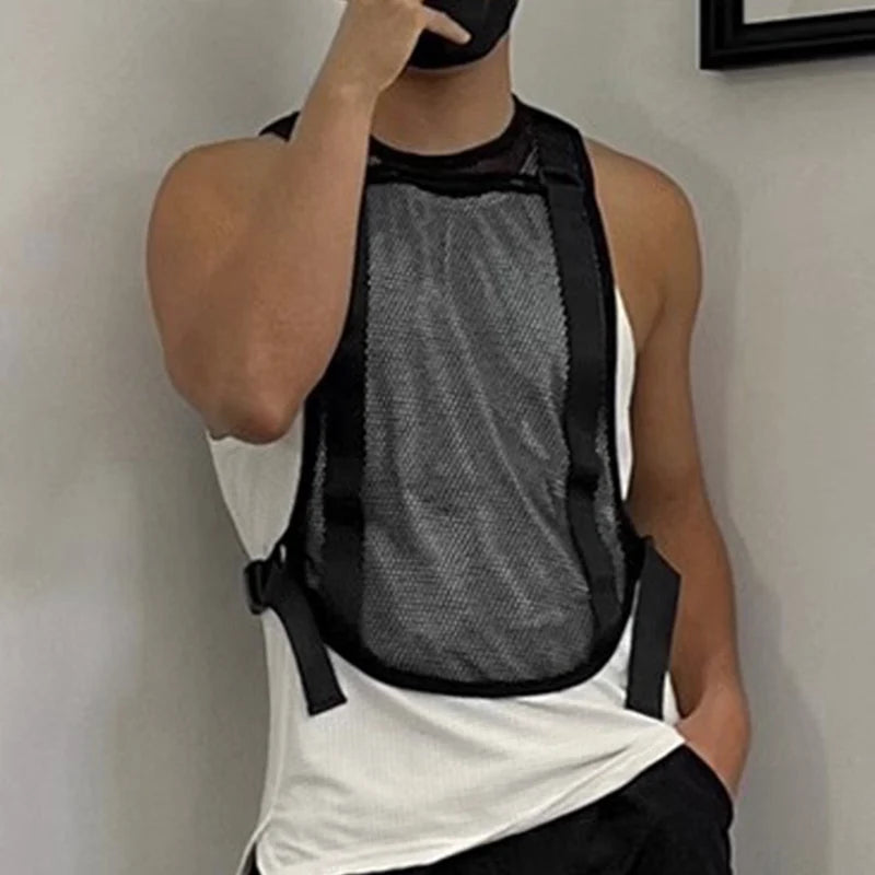 Mesh Transparent O-Neck Tank Top | Sophisticated Sleeveless Mesh Silhouette | Elegant "Summer-Ready" Transparent Vest | "Dignified" Black Streetwear for Radiant Versatile Styling Luxegan