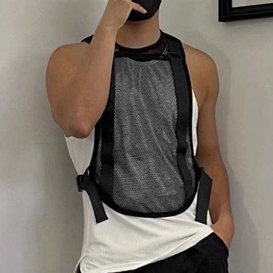 Mesh Transparent O-Neck Tank Top | Sophisticated Sleeveless Mesh Silhouette | Elegant "Summer-Ready" Transparent Vest | "Dignified" Black Streetwear for Radiant Versatile Styling Luxegan