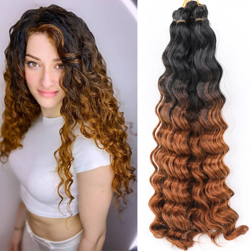 20" Deep Curly Crochet Braiding Hair | Deep Wave Bulk Synthetic Braid Extensions | 23 Colors