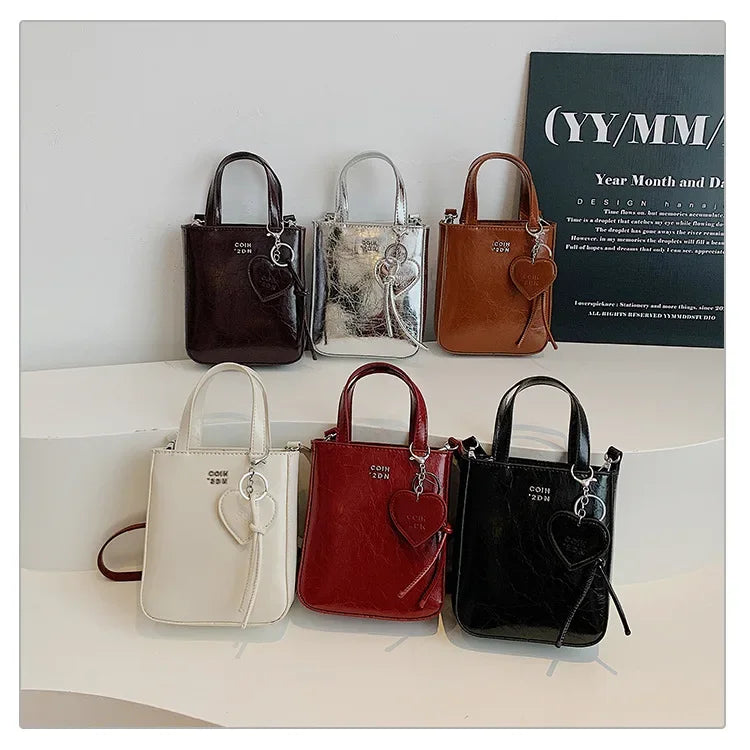 New Trend Korean Silver PU Leather Shoulder Bag | High Quality Mini Vertical Square Crossbody Purse for Women Luxegan