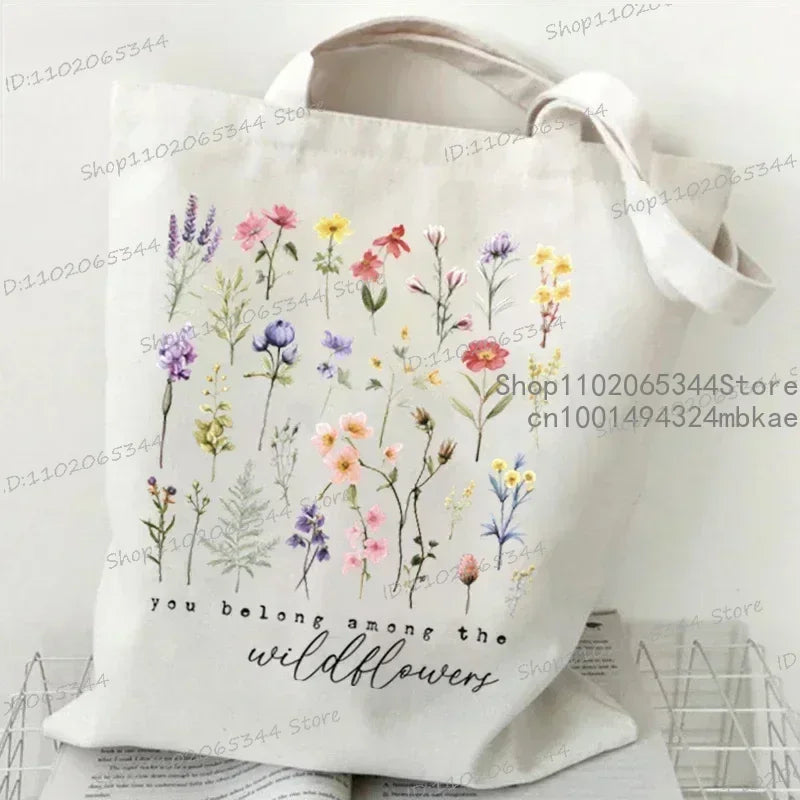 Myosotis Alpestris Canvasa Tote Bag for Women “Forget Me Not” Handbag Aesthetics Flower Shopper Bags Female Bohemia Shoulder Bag Luxegan