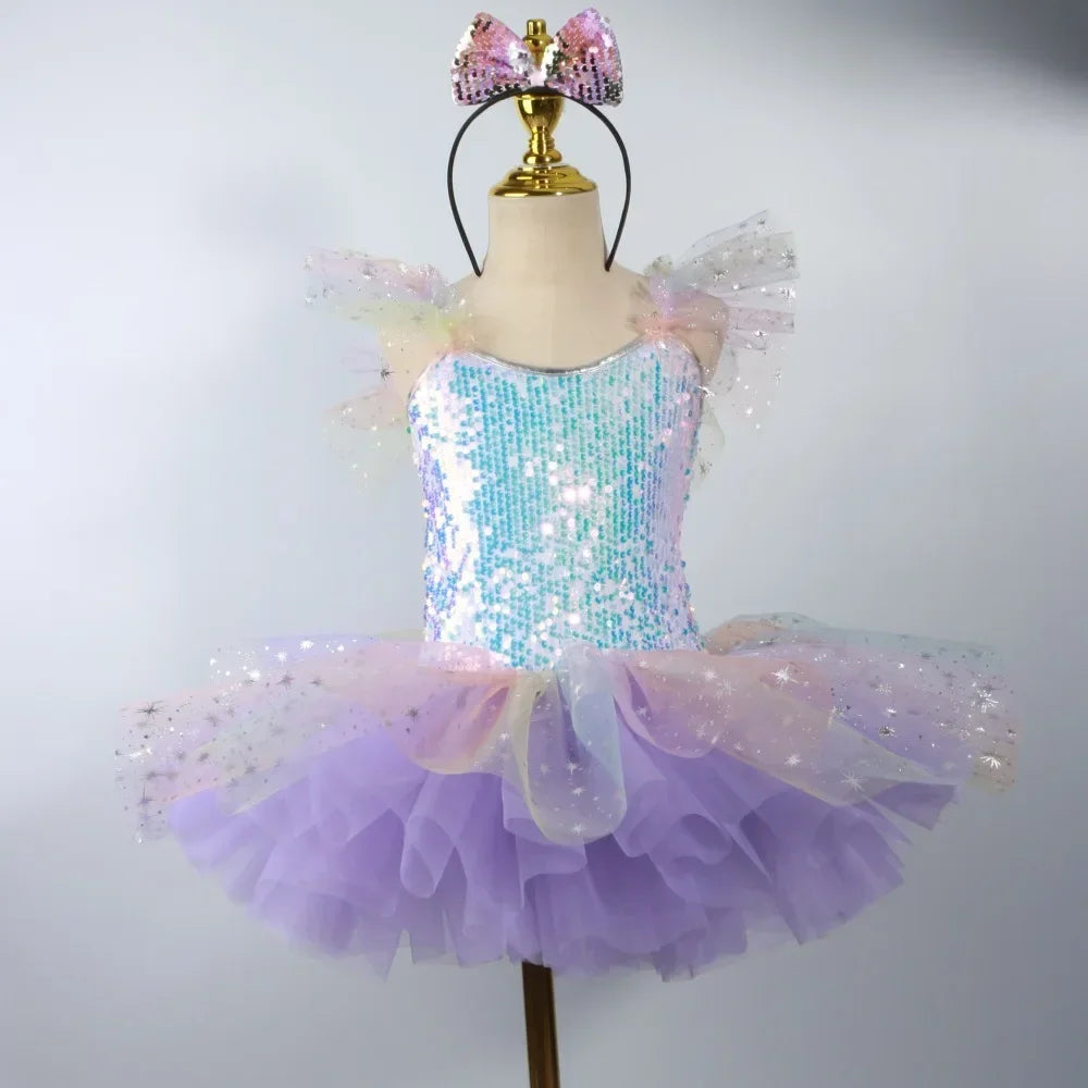 Girls' Tiered Patchwork Tutu Party Dress | Cute Princess Stage Dance Costume | Summer Sleeveless O-Neck Mini Ball Gown Kids Outfit Luxegan