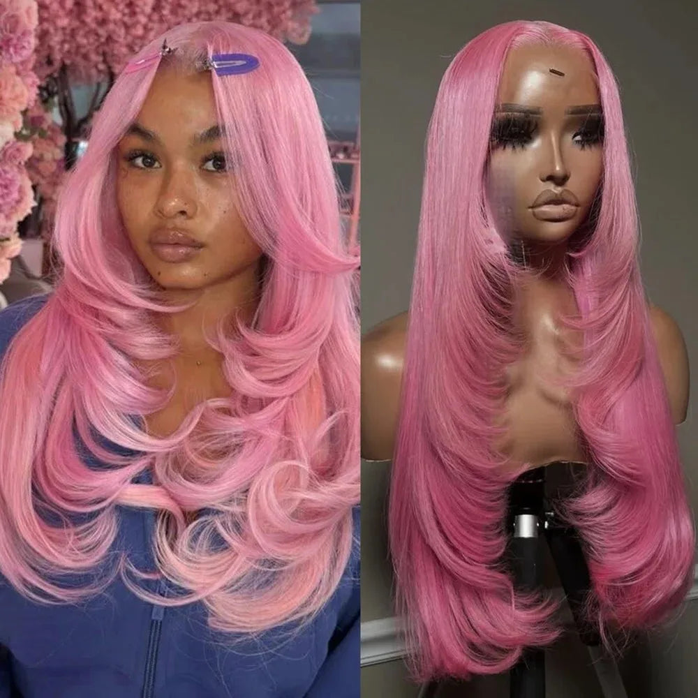 Light Pink Layered Straight Bob | Sophisticated 13x4 HD Transparent Lace Frontal | Elegant 12-Inch High-Temperature Fiber Wig | "Dignified" Natural Hairline Glueless Wig for Daily Wear & Cosplay Luxegan