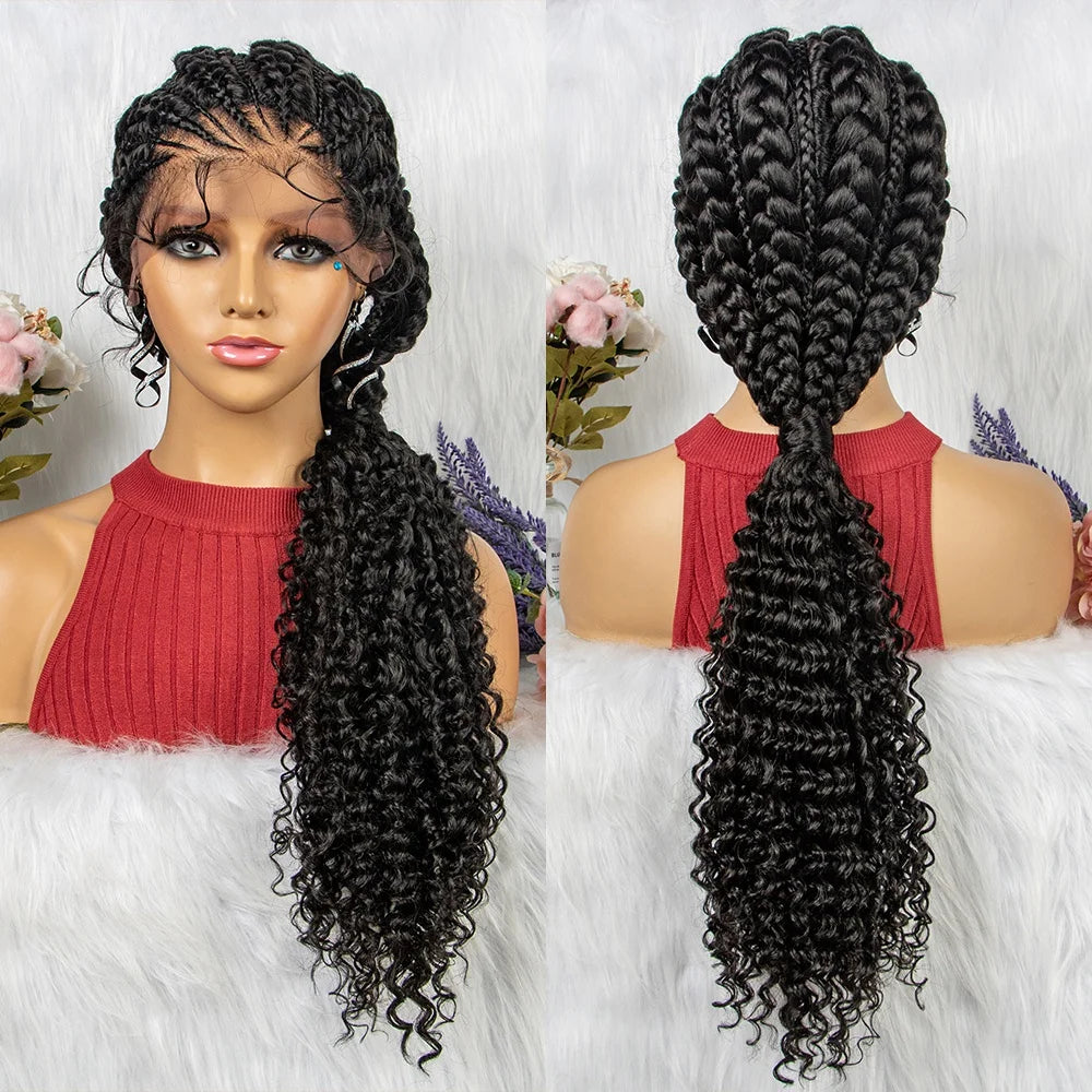 Lace Frontal Synthetic Braided Wigs Lace Front Braided Ponytail Wig Natural Knotless with Baby Hair for Black Women Daily Use Luxegan