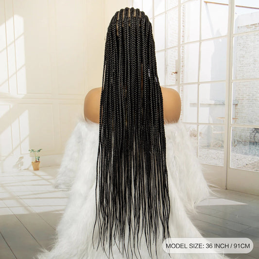 Full Lace Cornrow Braided Wigs for Black Women Handmade Synthetic Long Box Braided Wig with Baby Hair Lace Front Braids Wigs Luxegan