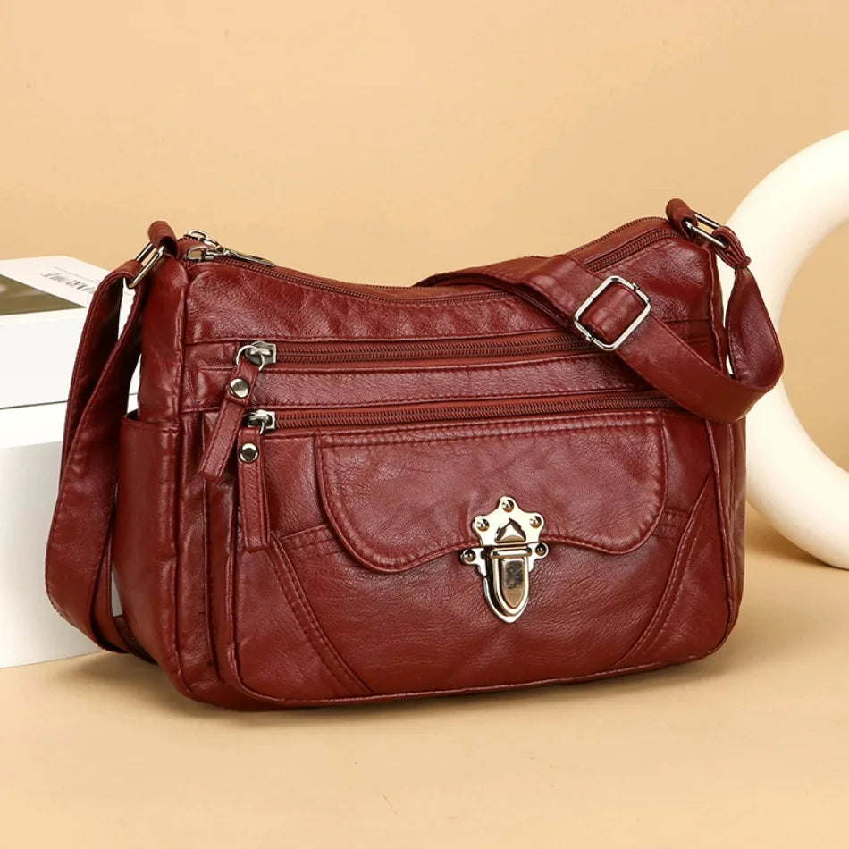 Retro Multi-Pocket PU Leather Handbags | Luxury Designer Shoulder Bag Luxegan