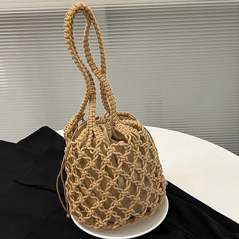 Small Design Straw Woven Bag Women New Summer High Grade Handbag | Water Bucket Bag Hot Selling Westernized Beach Crossbody Bag Luxegan