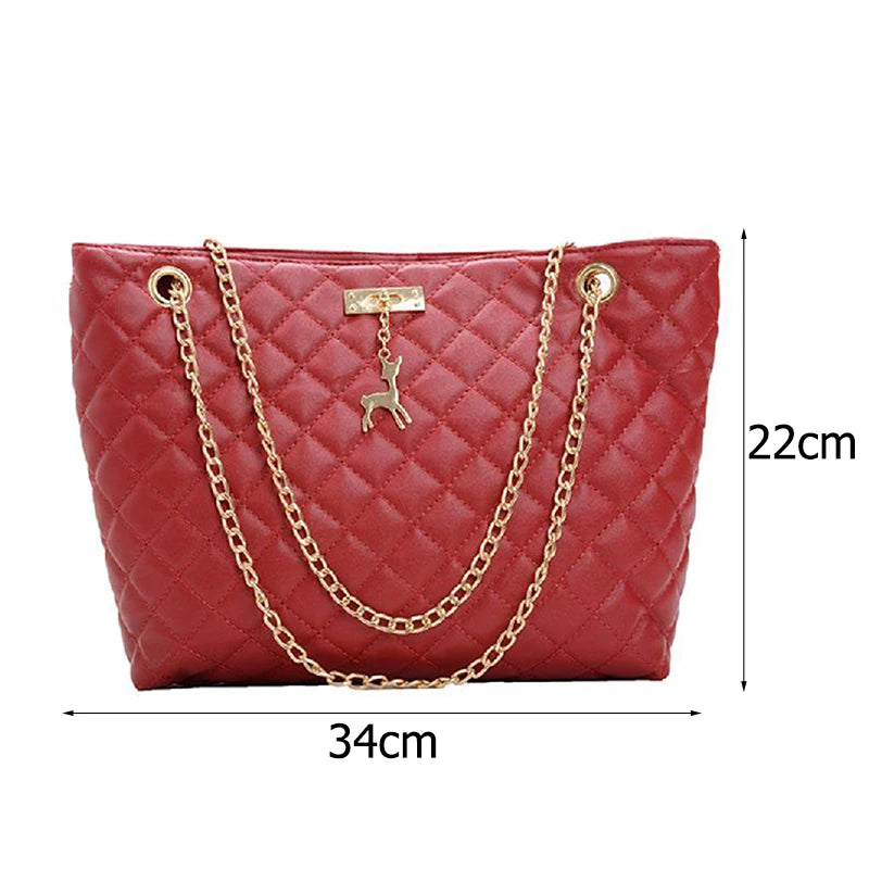 Classic Diamond Lattice Handbag | Fashion Women's Large Capacity Top-handle Bags & Pure Color Thin Chain Shoulder Crossbody Bag Luxegan