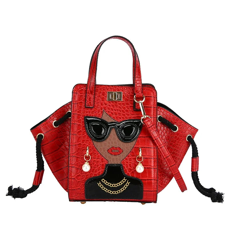 Cartoon Girl Handbag High Quality PU Leather Shoulder Bag for Women | Pearl Crossbody Bag Designer Messenger Bag Female Satchel Luxegan