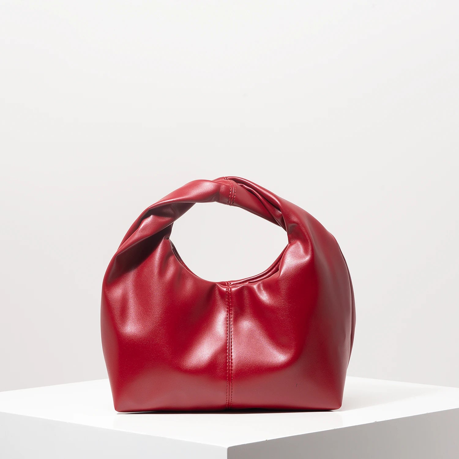 Women’s Stylish Twist Square Clutch Bag | Sophisticated Ruched Top-Handle Handbag | Simple and Versatile Solid Color Commuter Bag | Fashion-Forward Soft PU Leather Shoulder Purse Luxegan