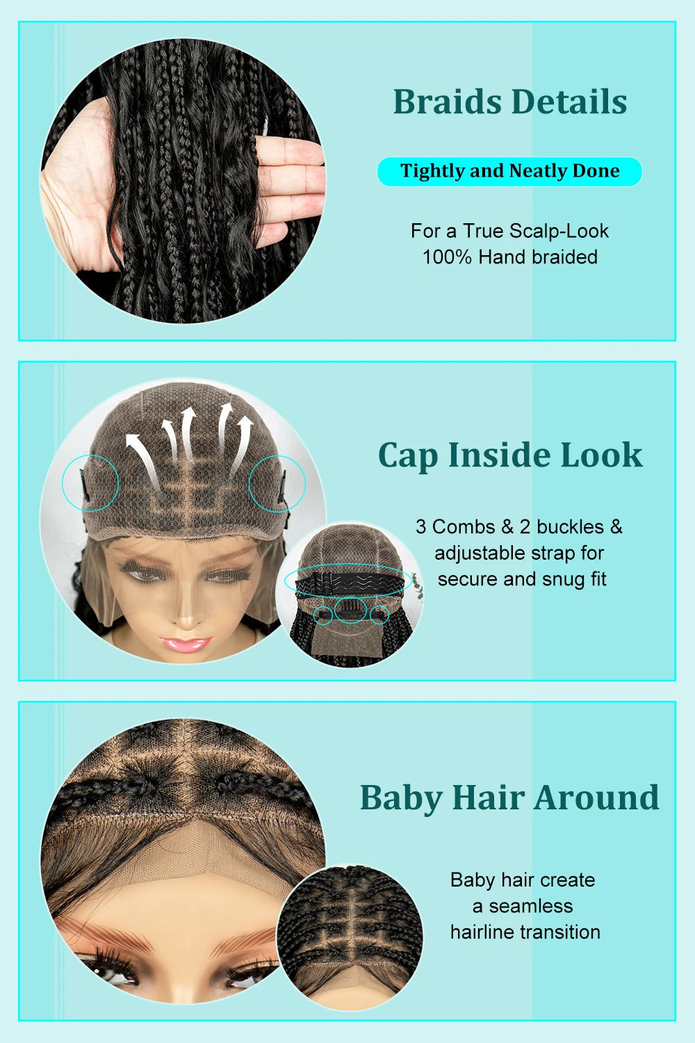 KIMA Boho Braided Wigs 20Inch Transparent Full Lace Wig Synthetic Box Braids Goddess Braided Wigs with Baby Hair for Black Women Luxegan