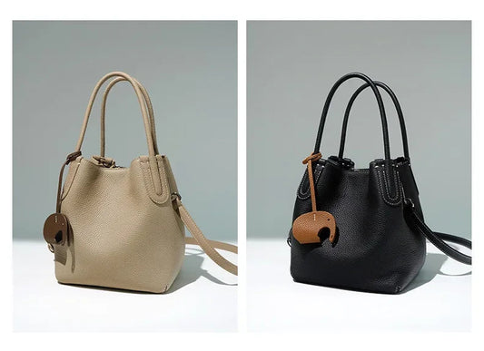 Head Layer Cowhide Bucket Bag | Soft Leather Commuter Crossbody Luxegan