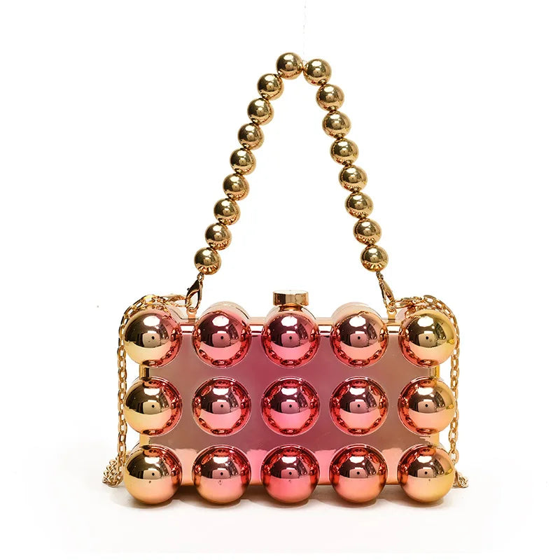 Luxury Acrylic 'Cake Box' Bag | Elegant Gold Beaded Chain Handbag Luxegan
