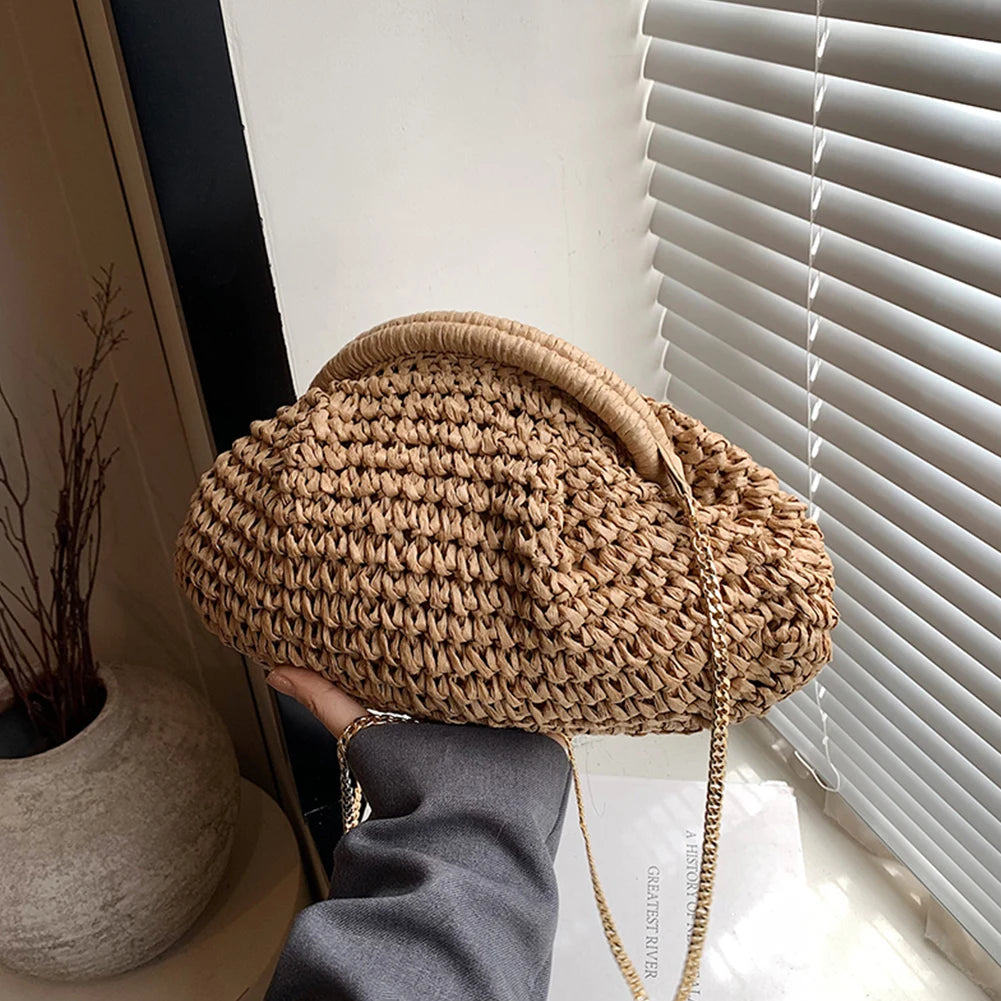 Women's Straw Woven Bag | Chain Strap Clutch Purse & Stylish Crossbody Bag Luxegan