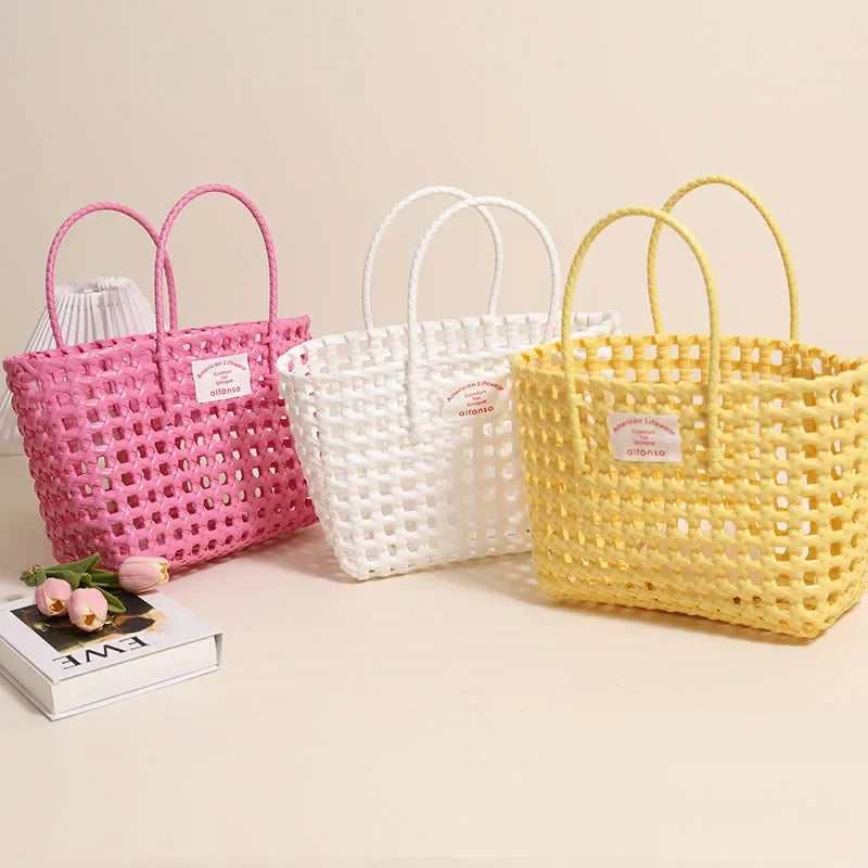 Hollow Out Plastic Woven Tote Bag | Summer Beach & Vacation Handbag Luxegan