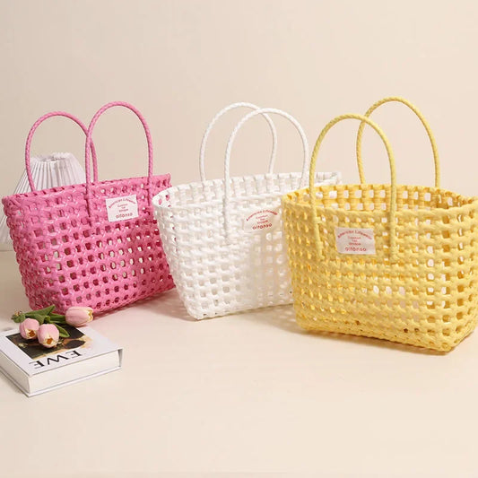 Hollow Out Plastic Woven Tote Bag | Summer Beach & Vacation Handbag Luxegan