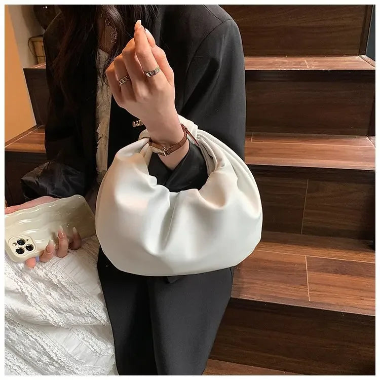 Fashion Ruched Hobo Bag | Soft PU Leather Crossbody Clutch Luxegan